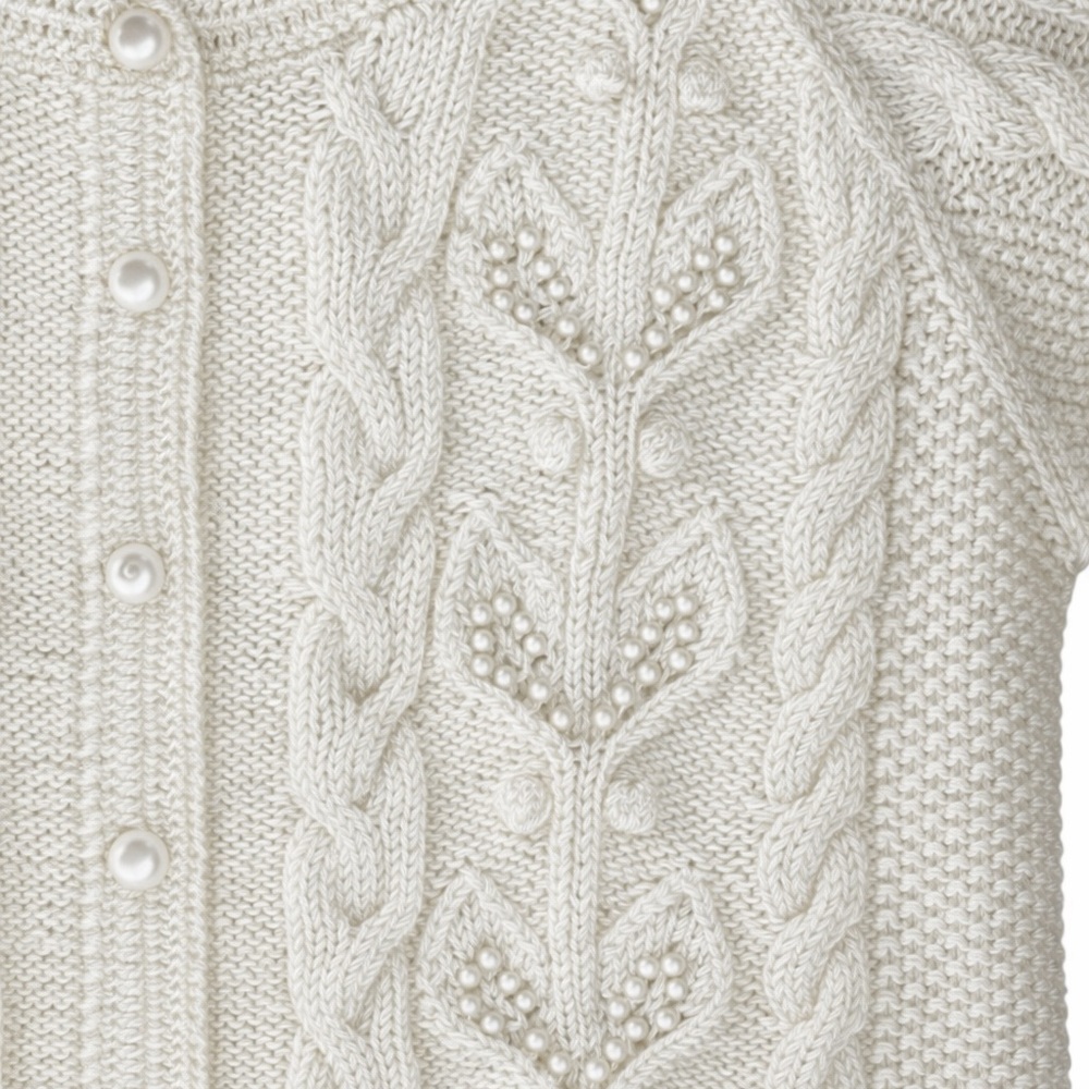 Vintage Pearl-Button Cream Cable Knit Short Sleeve Cardigan - Picture 3 of 10